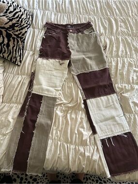 Jaded London Brown Patchwork Demin Boyfriend Jeans